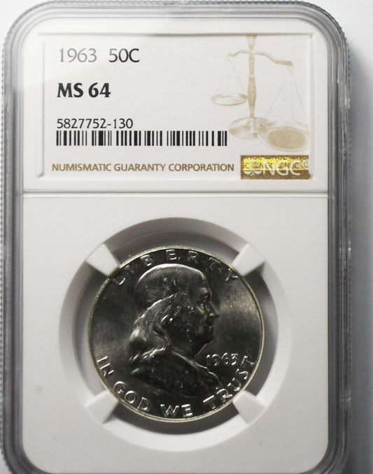 1963 50c Franklin Silver Half Dollar Fifty Cents NGC MS64 Philadelphia