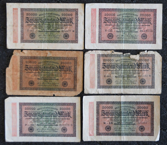 6-  1923 Germany  20,000 Mark Banknotes Fifth Issue