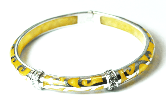 Sterling Silver Signed AP Yellow Iridescent Carved Small Bangle Bracelet 7mm