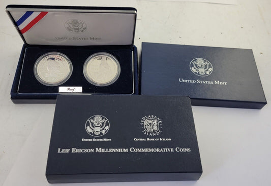 2000 Leif Ericson Millennium Commemorative Two Coin Proof Silver Set