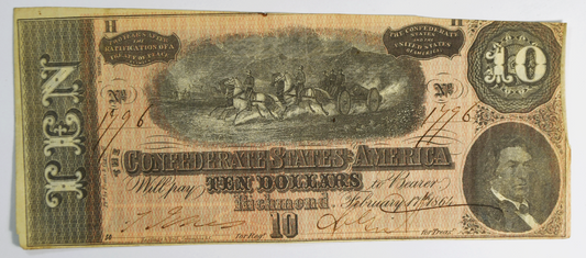 1864 $10 Confederate Note Currency Ten Dollars CS-68  1796