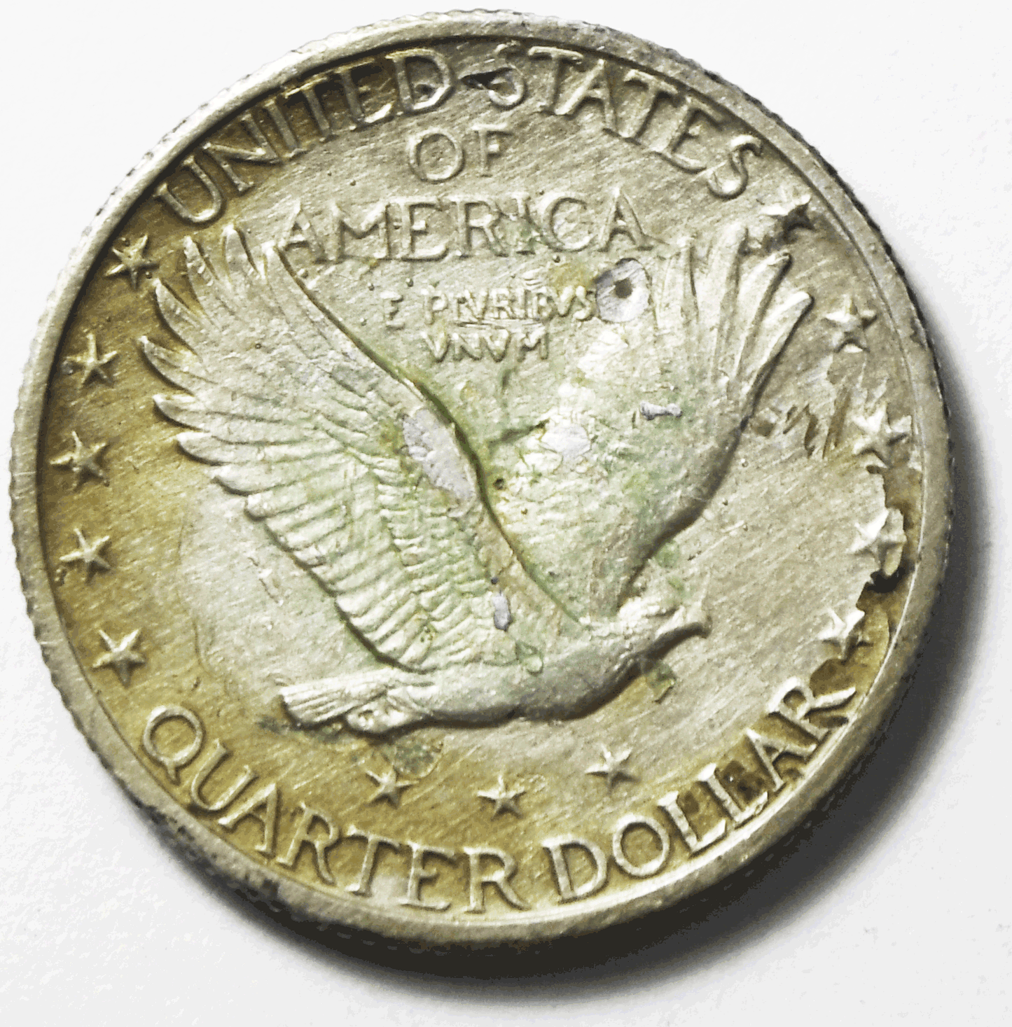 1928 25c Standing Liberty Silver Quarter Philadelphia AU Details Adhesive