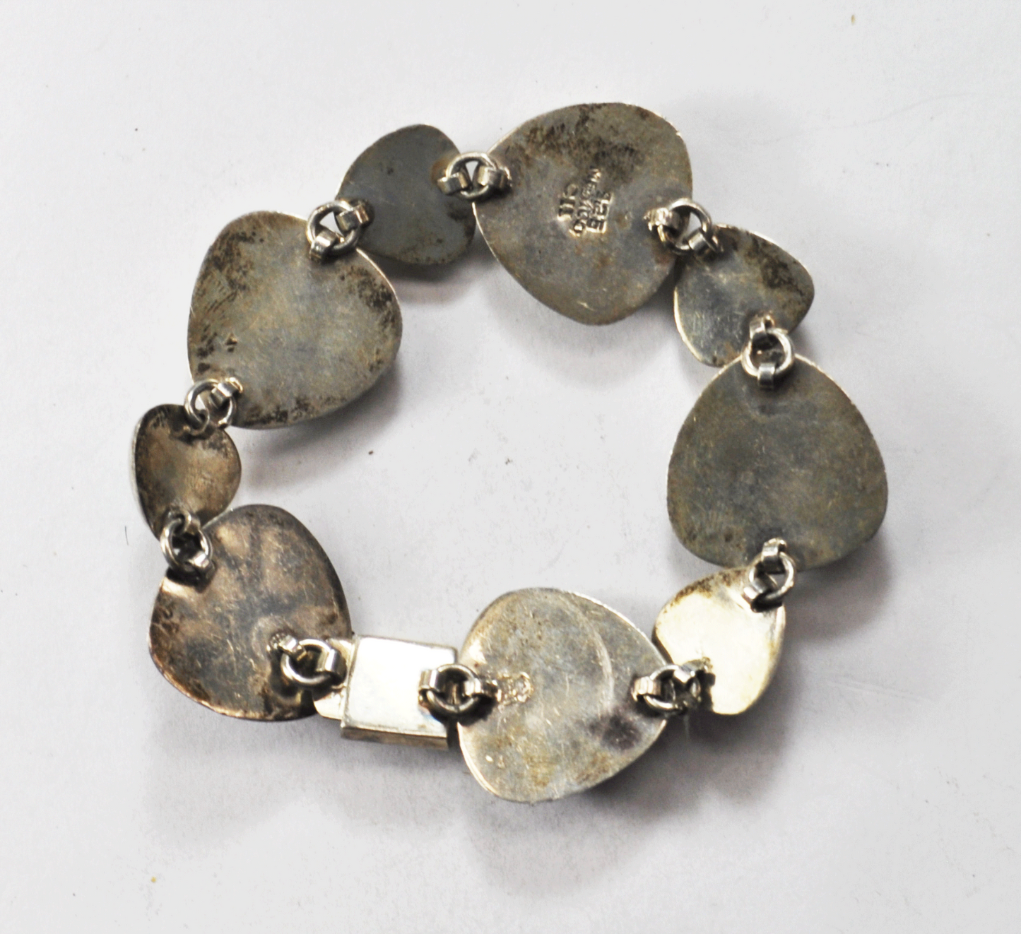 Sterling Mexico CII Malachite Onyx Inlay Link Bracelet 24mm 7-1/2"