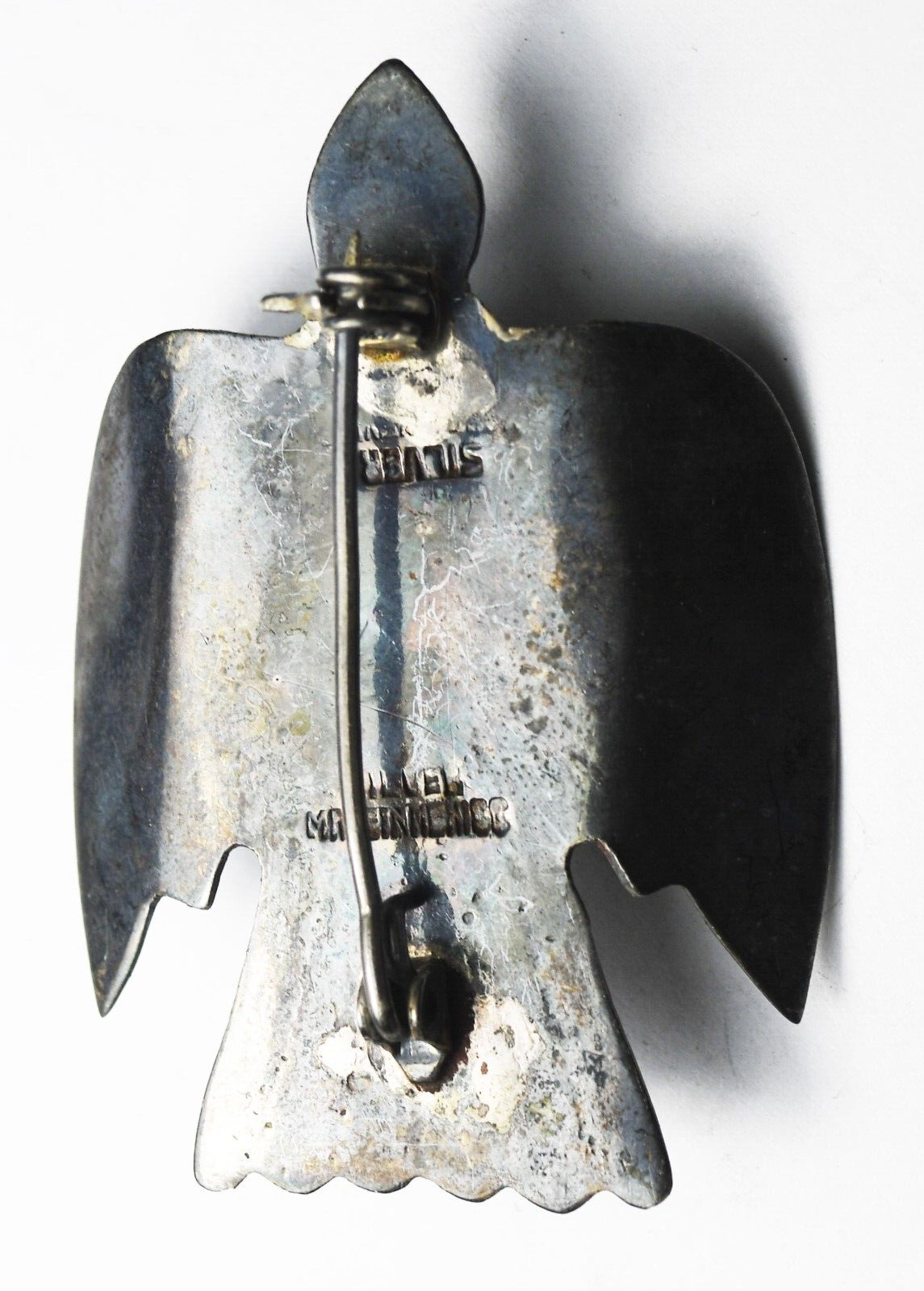 Sterling Silver Mexico Dove Bird Green Calcite Brooch Pin 51mm x 35mm