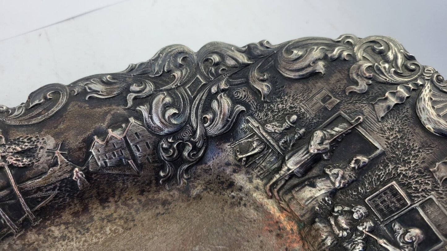 Barbour International Silver Co Quadruple Plate Dutch Scene Bread Tray 13.5"