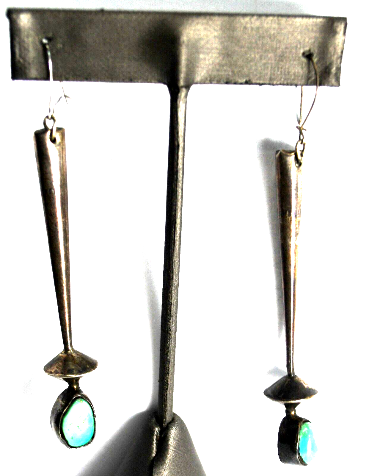 Sterling Silver Turquoise Squash Blossom Dangle Earrings 3.25" x 11mm