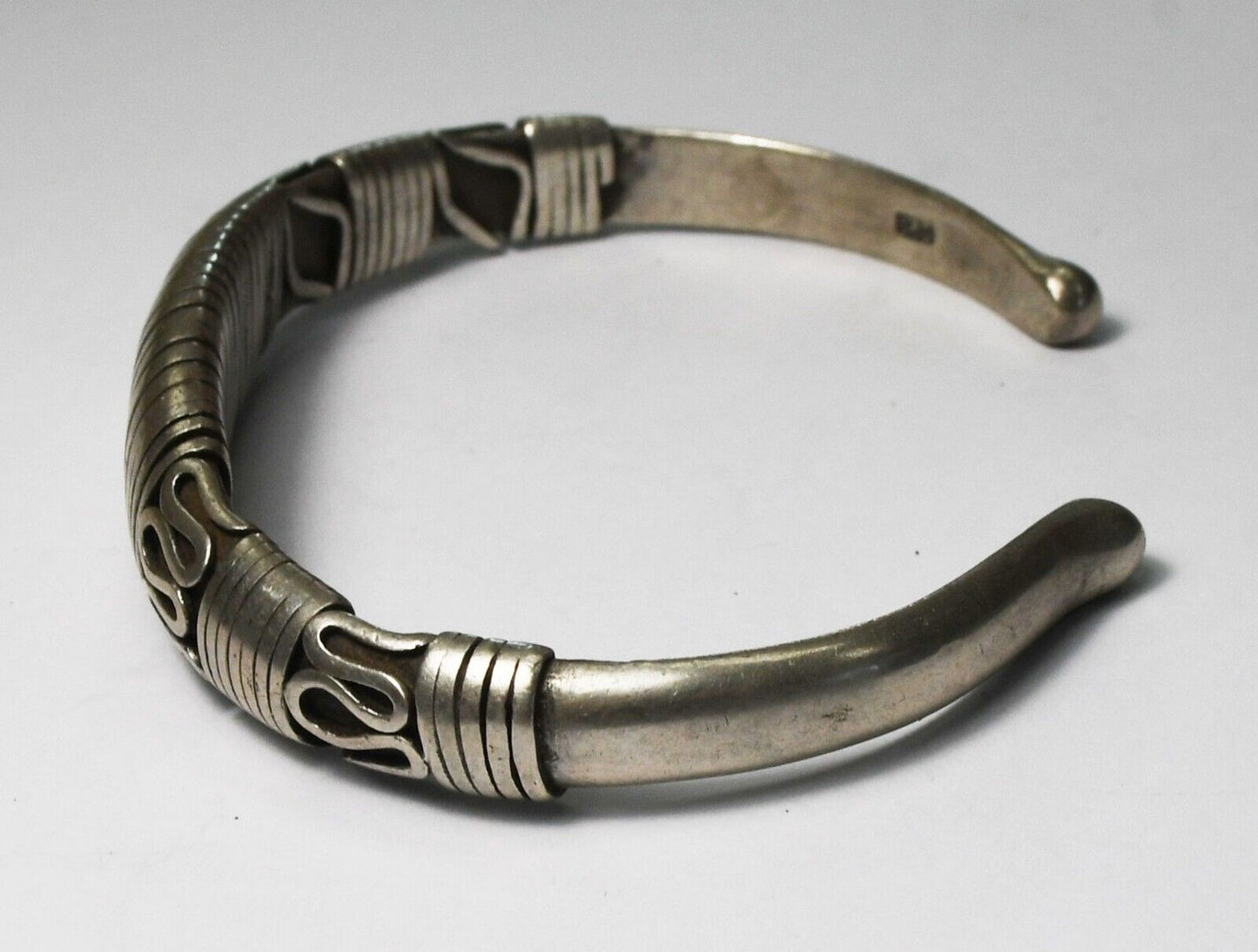 Sterling Silver Wire Wrapped Bar 13mm Cuff Bracelet 6-1/2" Wrist