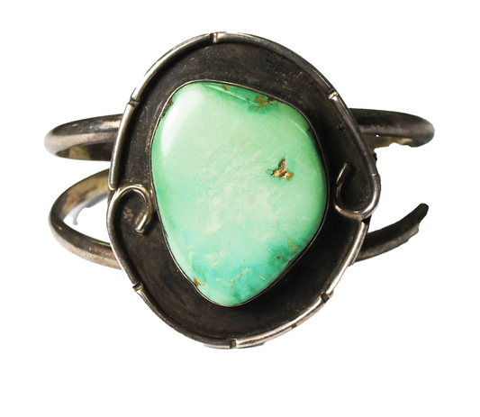 Vintage Sterling Large Turquoise Split Cuff 46mm Bracelet 6-3/4" Wrist