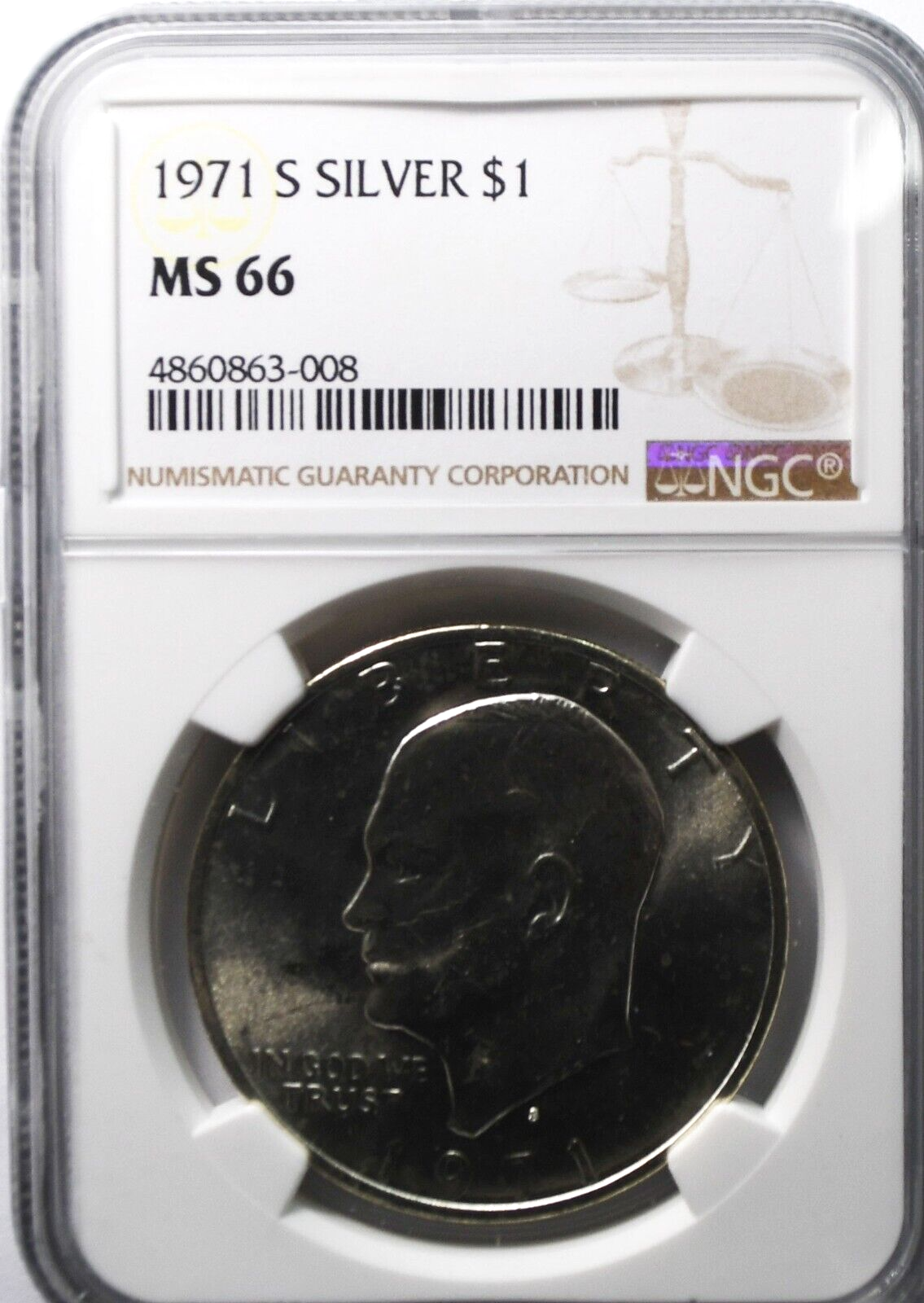 1971 S $1 Eisenhower Silver Dollar MS66 NGC Uncirculated San Francisco