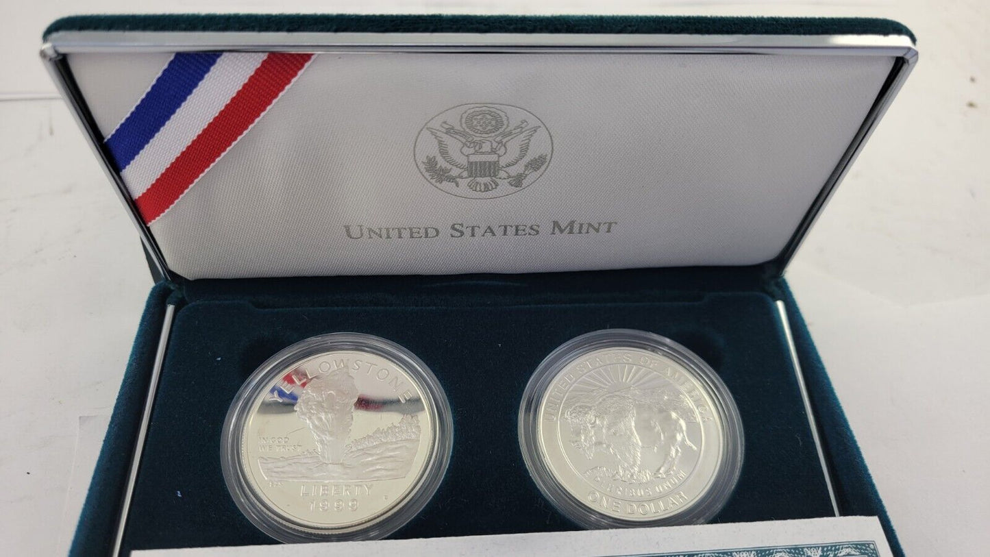1999-P Yellowstone National Park Silver Commemorative Program 2 Coin Set Boxed
