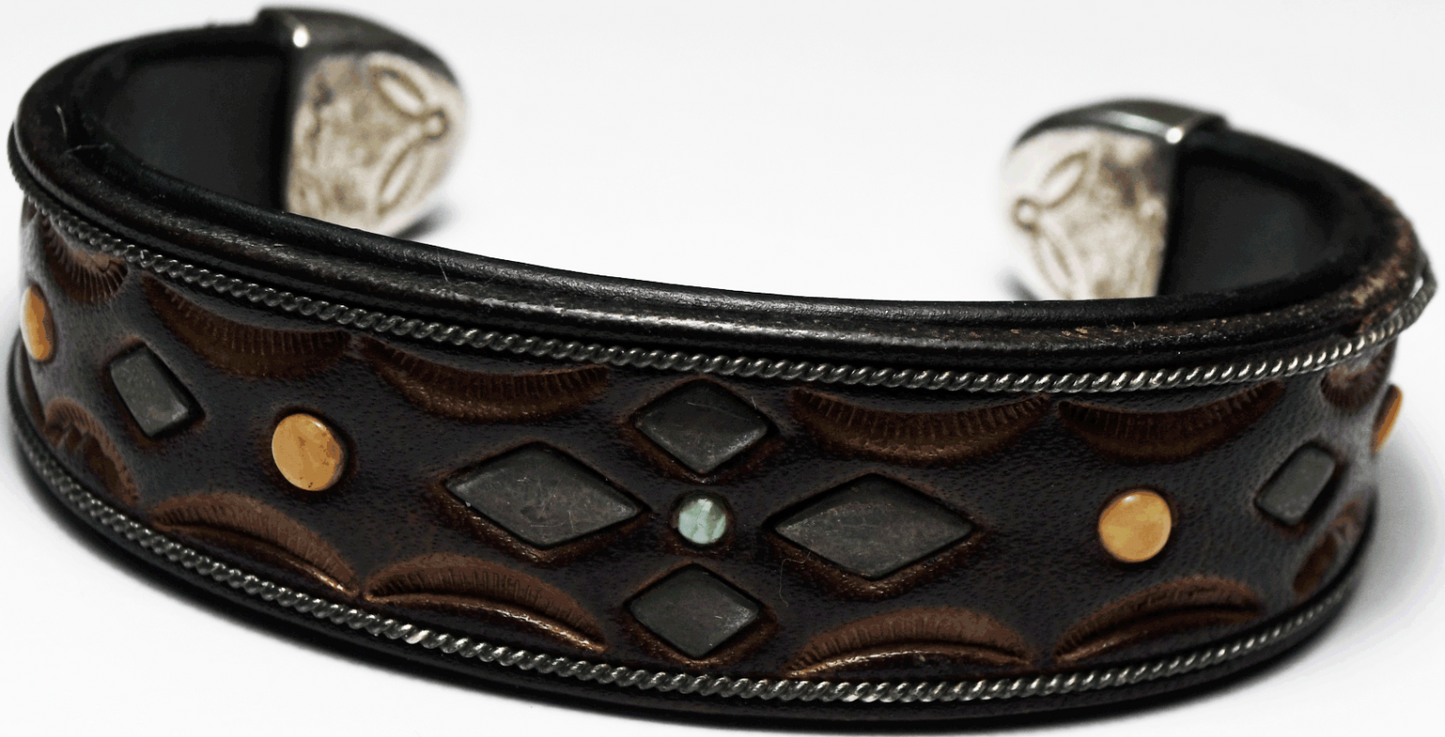 J Tucker Leather & Sterling Silver Cuff Bracelet 21mm 7-1/4" Wrist