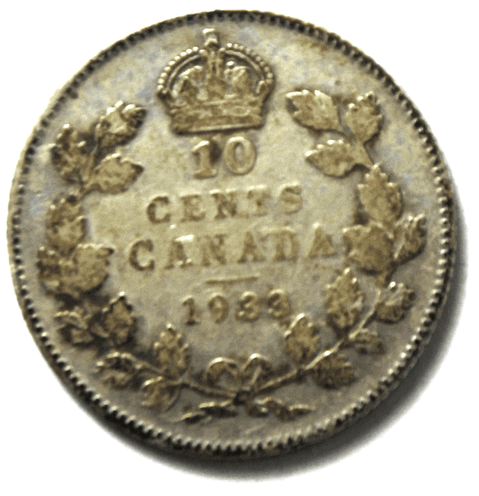 1933 Canada 10c Ten Cents Silver Coin Dime KM# 23a