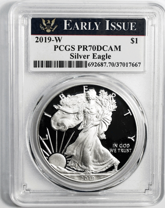 2019 W $1 American Proof Silver Eagle 1oz Fine Coin PCGS PF70 DCAM West Point ER