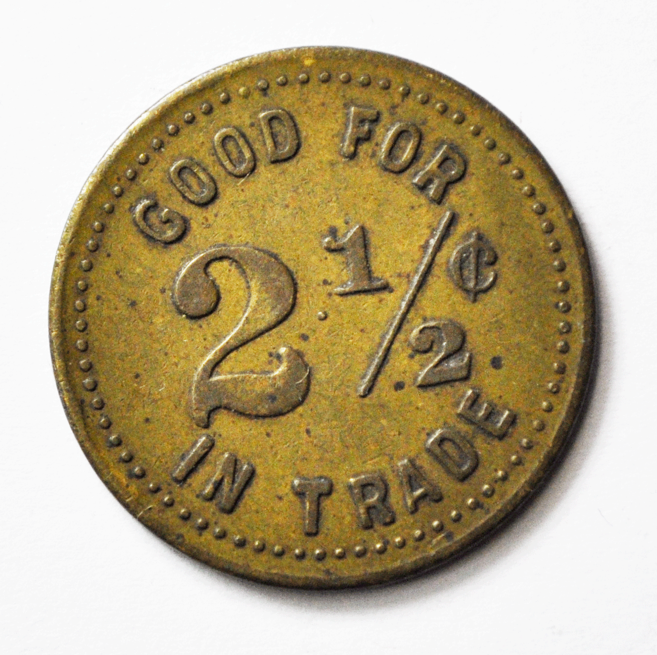 Gus Haerle 2-1/2c Trade Token Rare Two and a Half Cent 21mm Bronze
