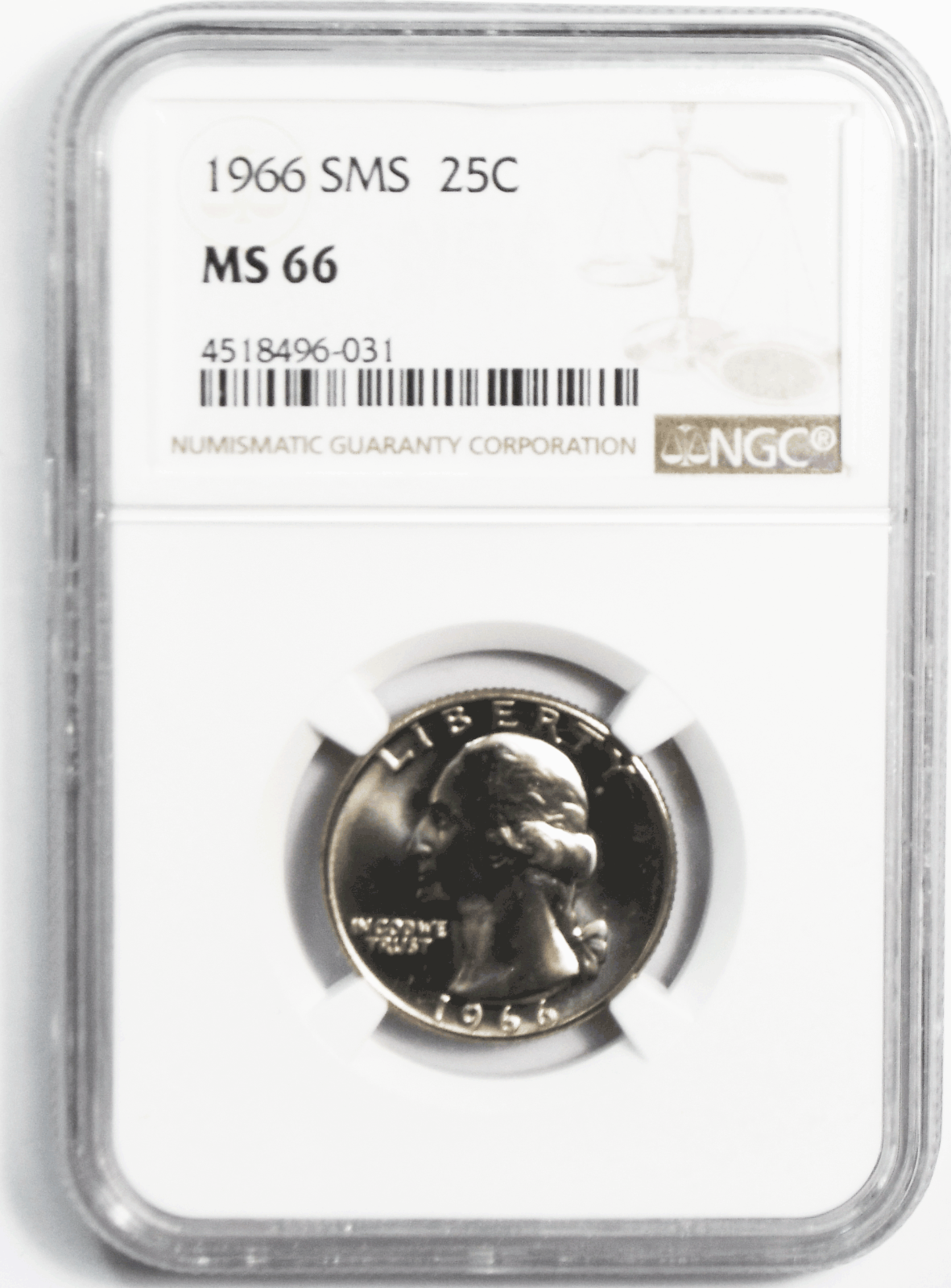 1966 SMS 25c Washington Quarter Dollar NGC MS66 Gem Uncirculated