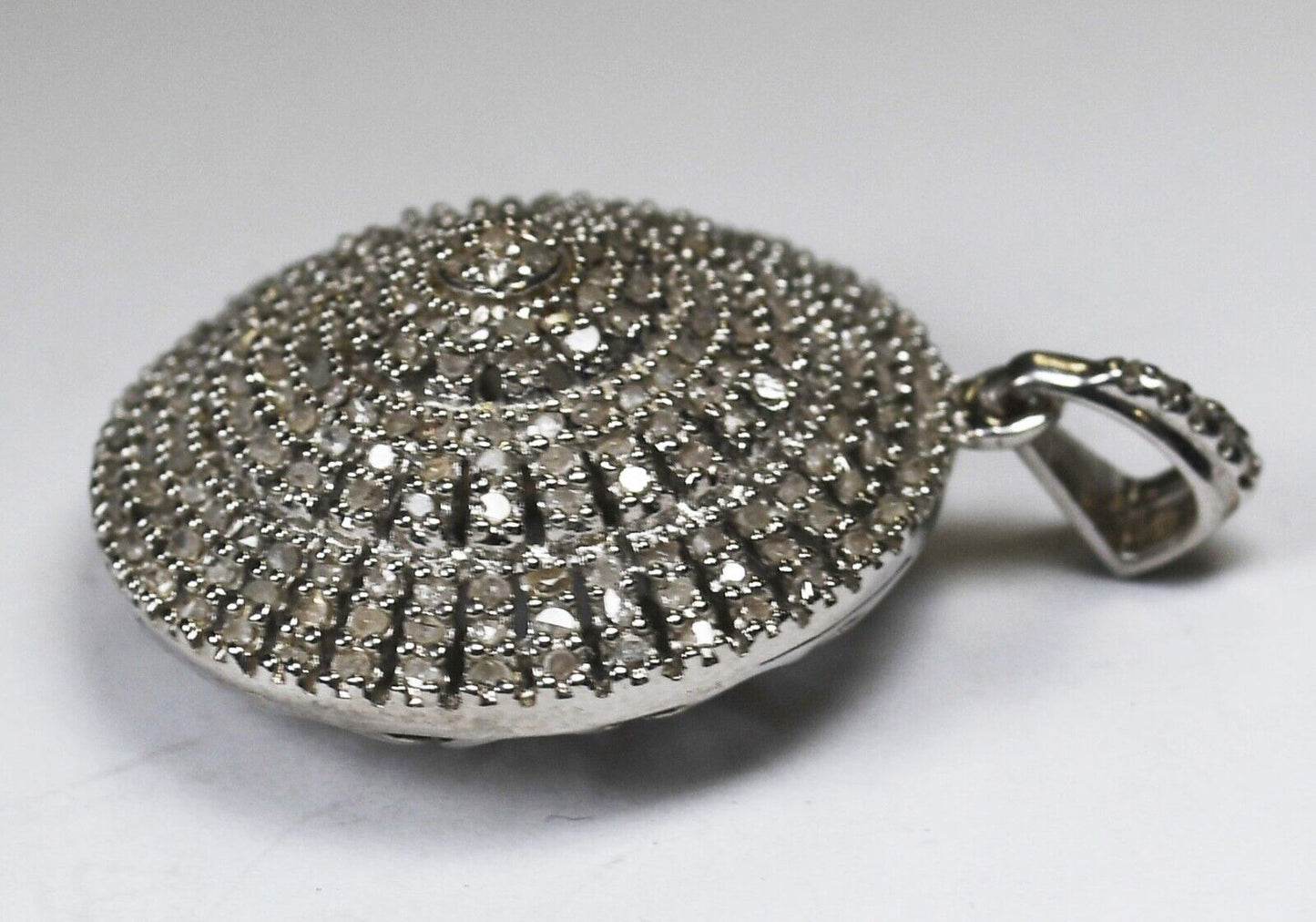 Sterling Silver Round Flying Saucer Diamond Filigree Pendant 39mm x 28mm