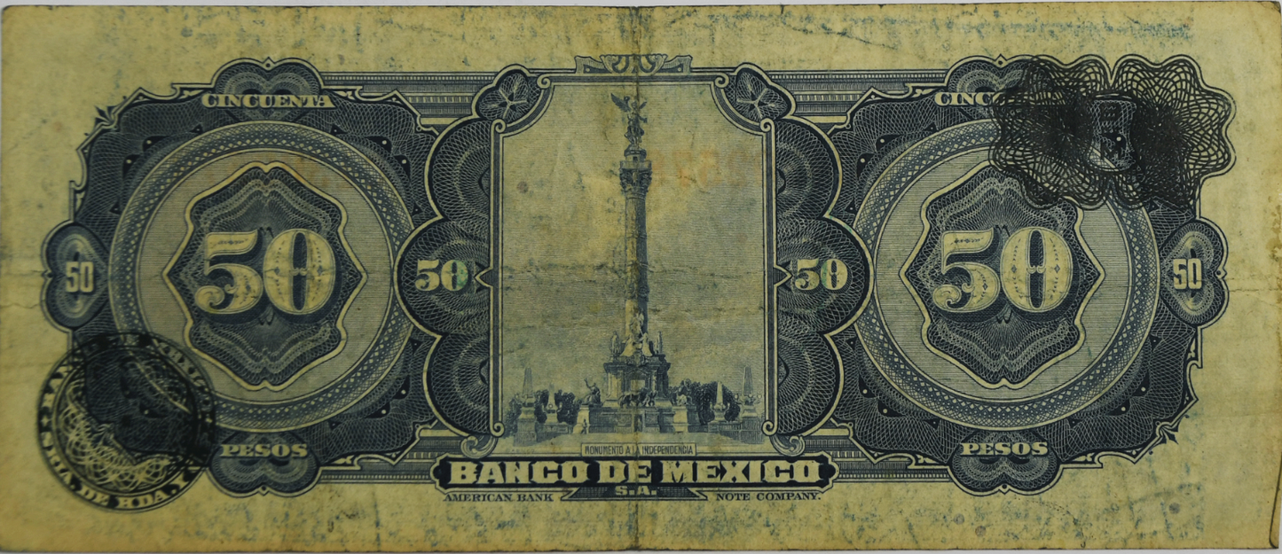1953 Mexico 50 Fifty Pesos Banknote Currency Note C4302578 DU