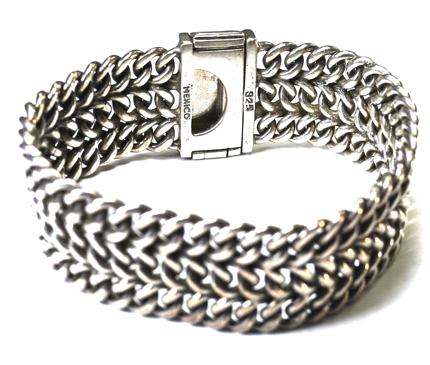 Sterling Silver Mexico Triple Curb 22mm Chain Bracelet 8"