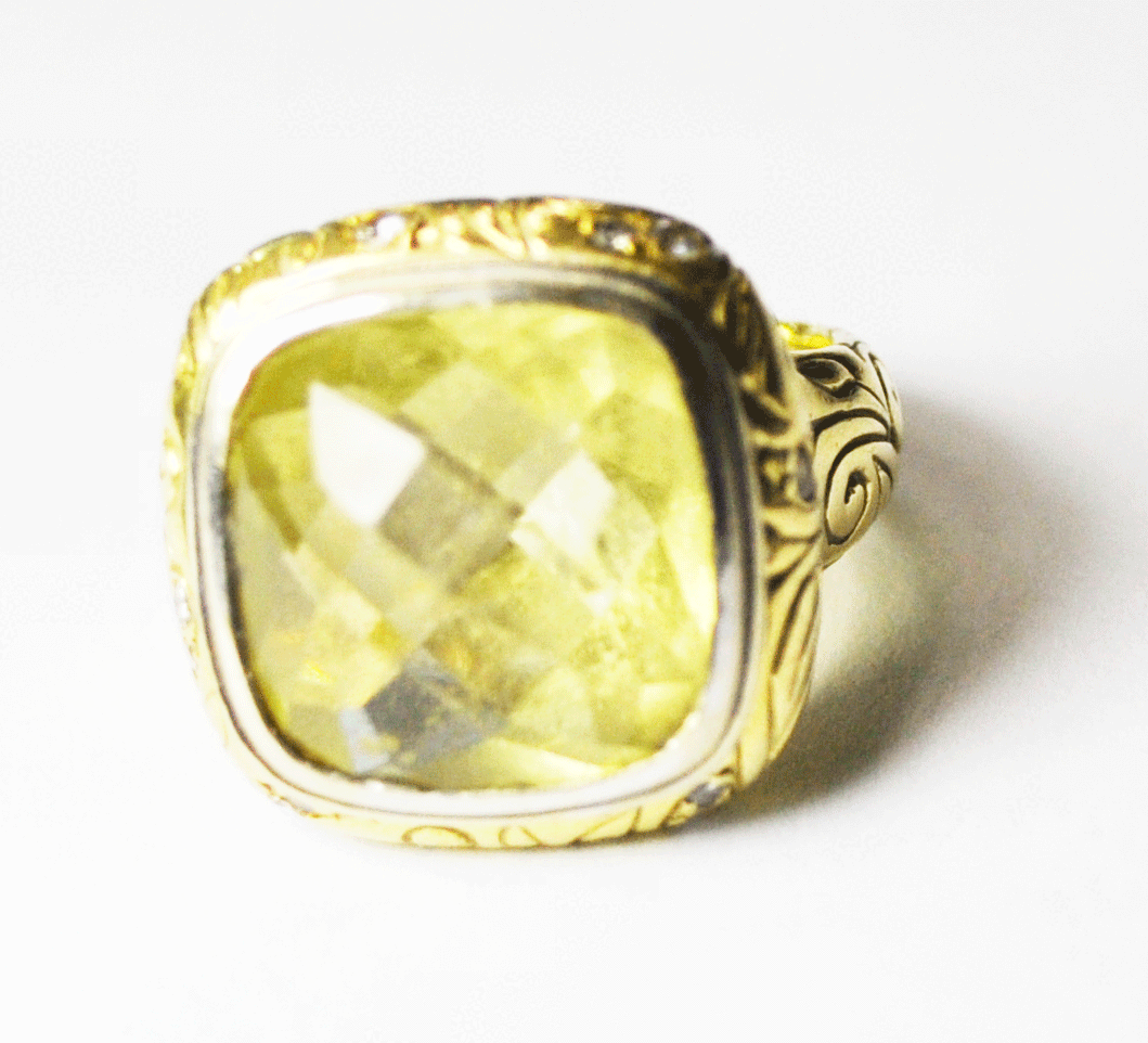 Seiden Gang Divagold 18k Lemon Citrine 19mm Sz 7 Ring & 46mm 16" Cord Choker