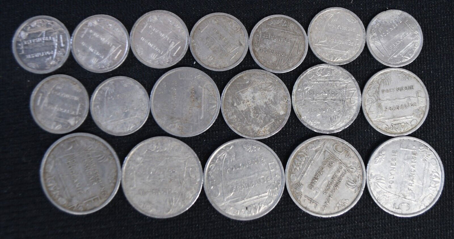 18pc France French Colonies Oceania Polynesia Coins Lot 1949-1988