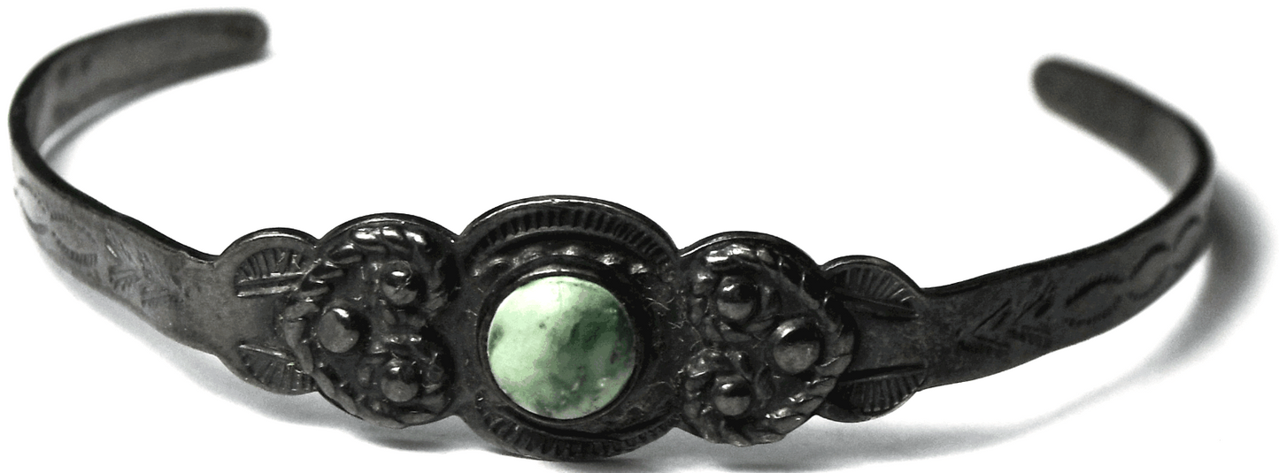 Sterling Silver Antique Small Child's Turquoise Cuff 10mm Bracelet 5" Wrist