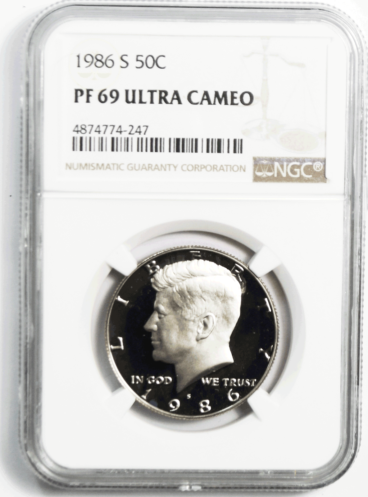 1986 S 50c Kennedy Half Dollar NGC PF69 Ultra Cameo Proof San Francisco