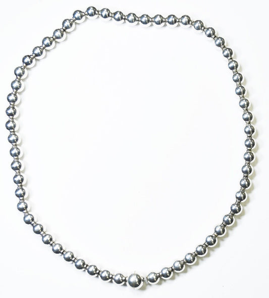 950 Silver Round Beaded 8mm Necklace 18" 10mm Magnetic Hidden Clasp