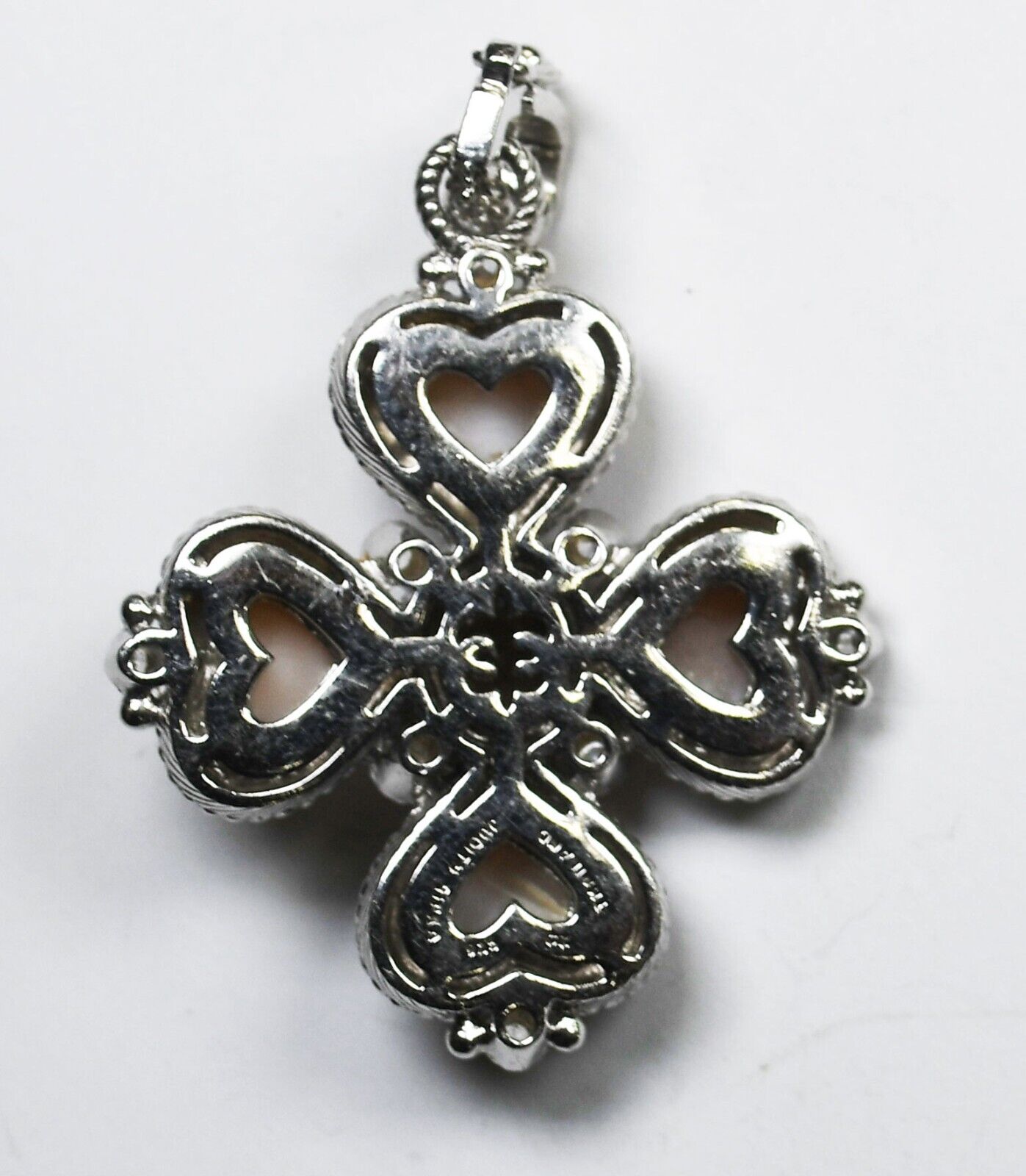 Sterling Judith Ripka MOP Heart Smoky Quartz Openable Clasp Pendant 48mm x 34mm