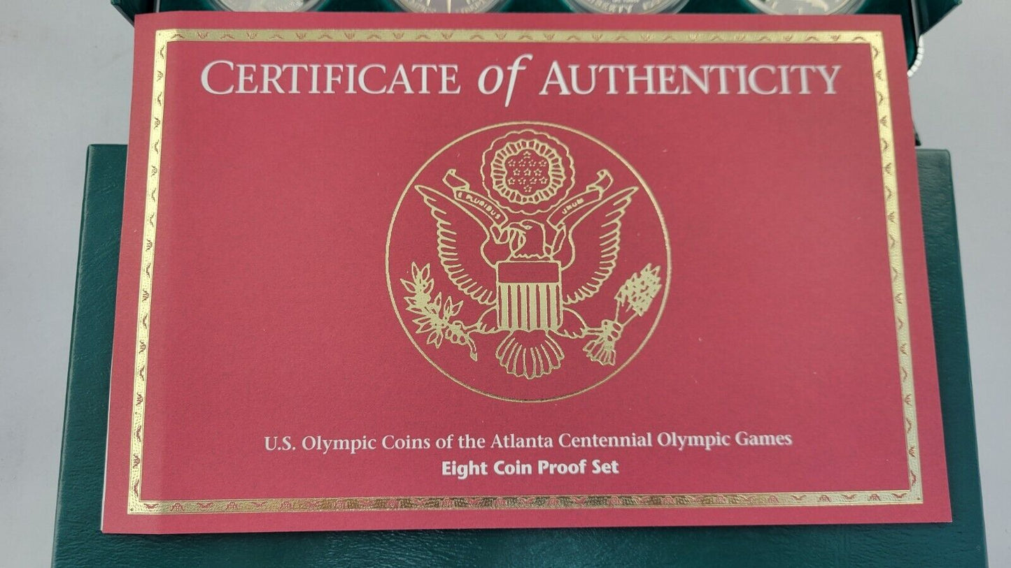 1996 US Olympic Atlanta Centennial Olympic Games 8pc Proof Set w/ Box & COA