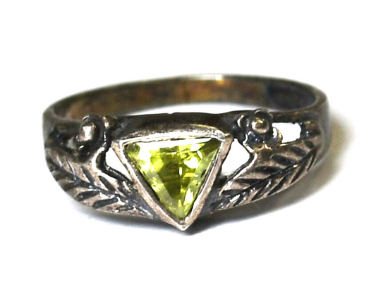 Sterling Silver Trillion Citrine Leaf Floral Edge Ring 7mm Size 6