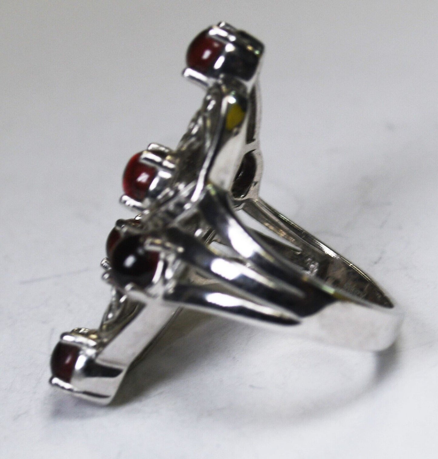 Karis 6 Garnet Filigree Floral Silver Tone Ring 33mm Size 8