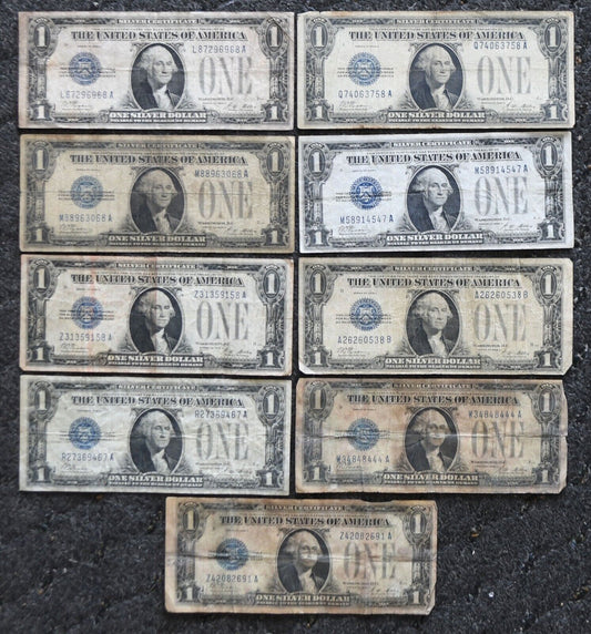 9-  1928 A $1 One Dollar Silver Certificate Blue Seal Notes Funny Backs 1928A