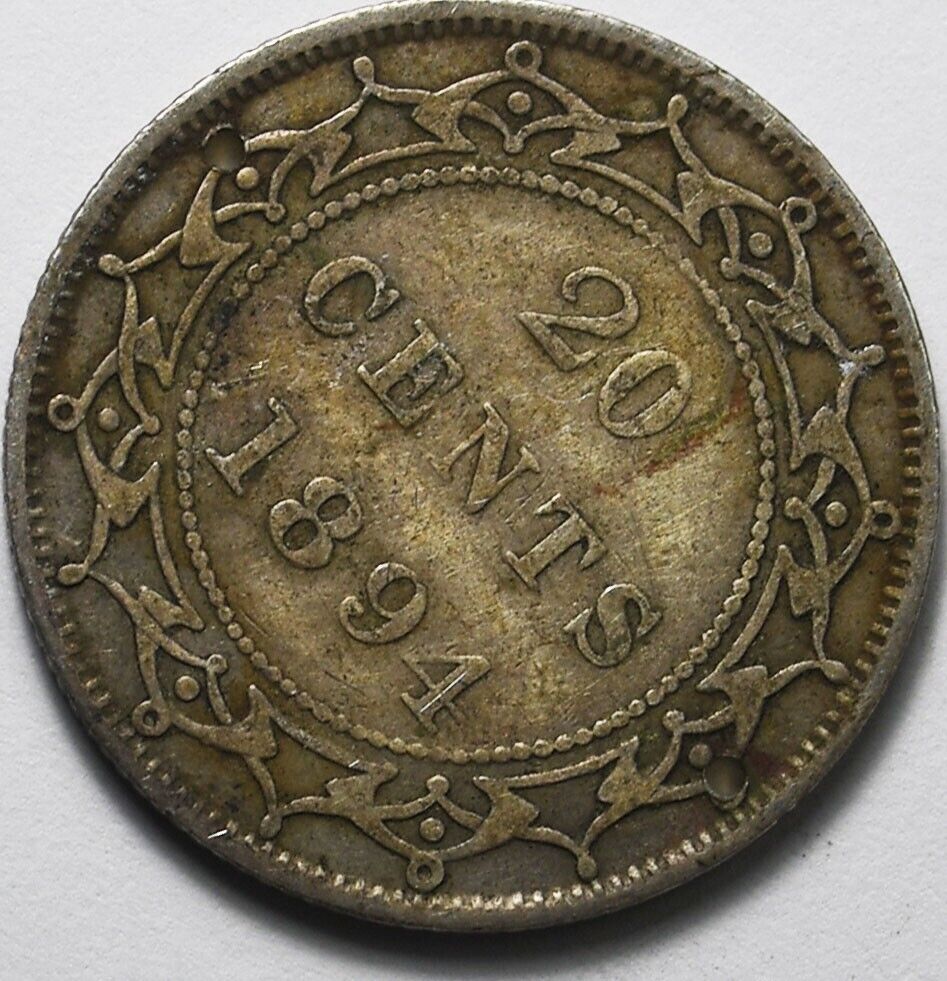 1894 20c Canada Newfoundland Twenty Cents KM# 4 Holes