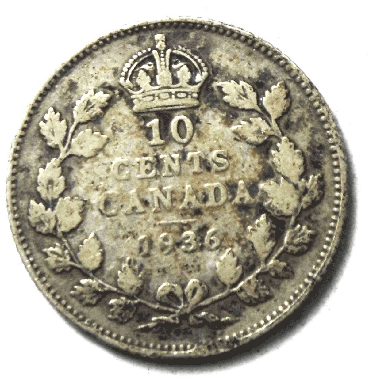 1936 Canada 10c Ten Cents Silver Coin Dime KM# 23