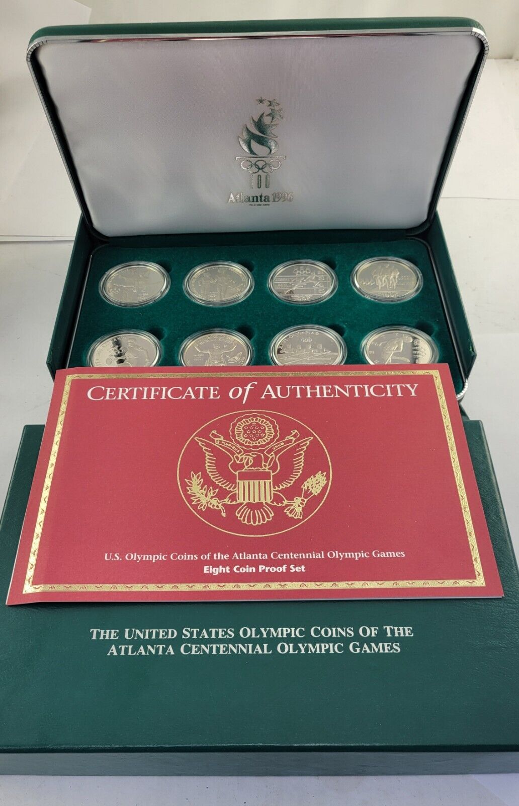 1996 US Olympic Atlanta Centennial Olympic Games 8pc Proof Set w/ Box & COA