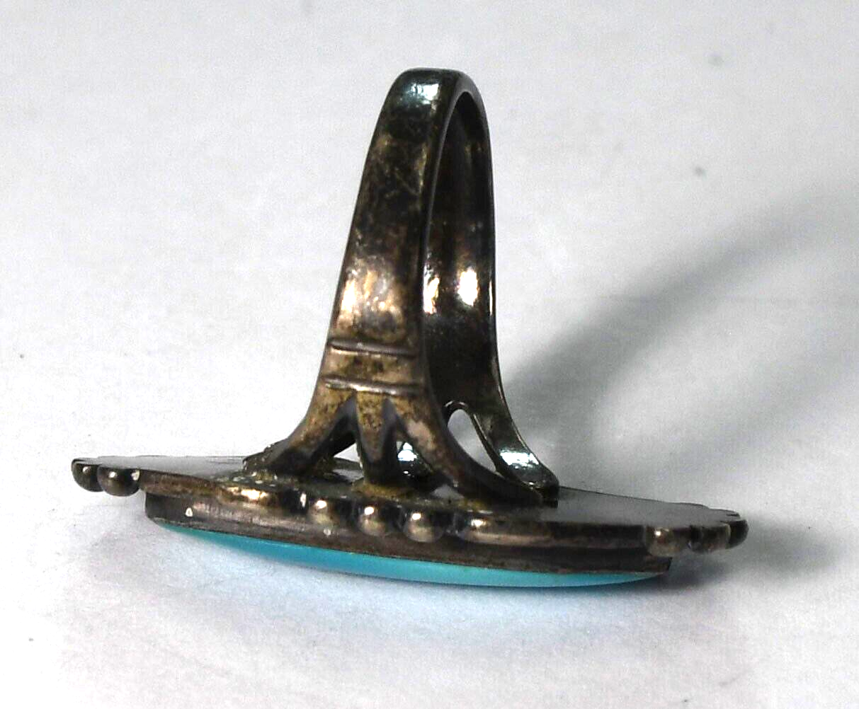 Sterling Silver Antique Turquoise Ring 27mm Size 7.5
