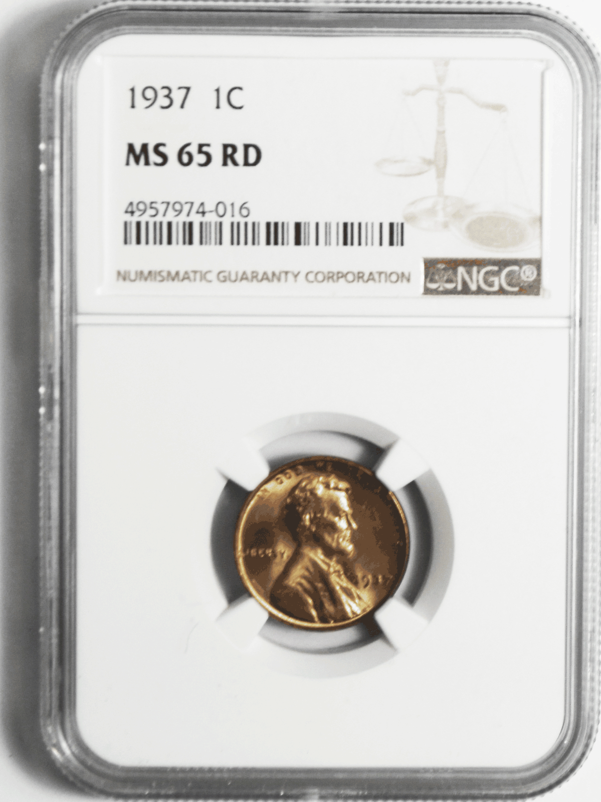 1937 1c Lincoln Wheat Cent One Penny NGC MS65 RD Philadelphia BU