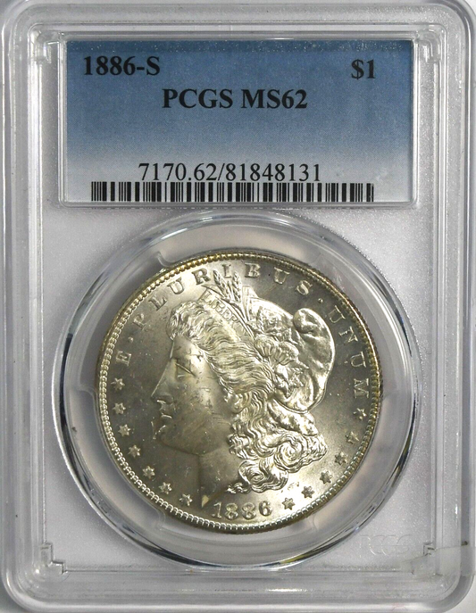 1886 S $1 Morgan Silver One Dollar MS62 PCGS Uncirculated San Francisco
