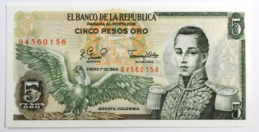 1980 5 Five Pesos Colombia Banknote Uncirculated 94560156