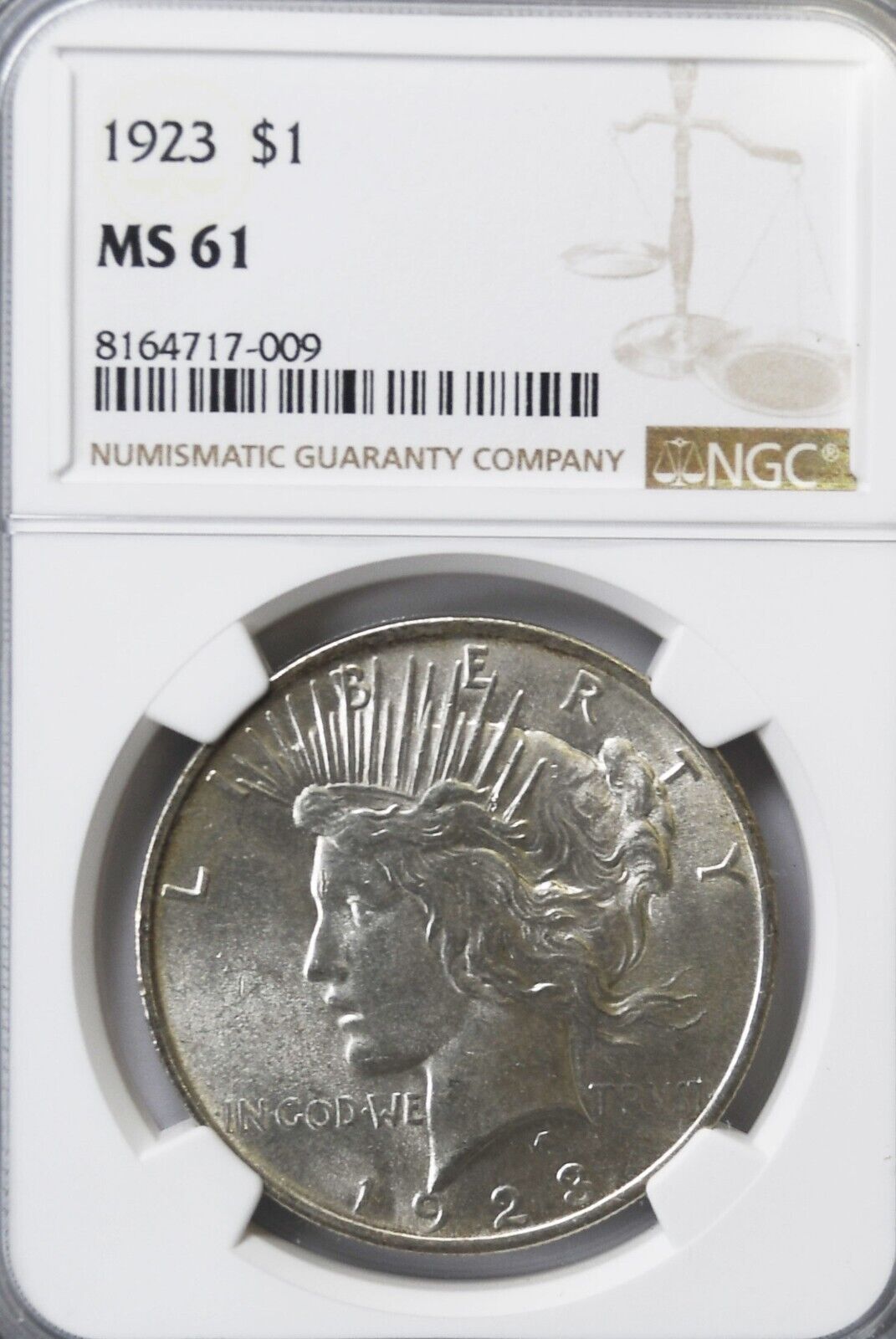 1923 $1 Peace Silver One Dollar US NGC MS61 Philadelphia