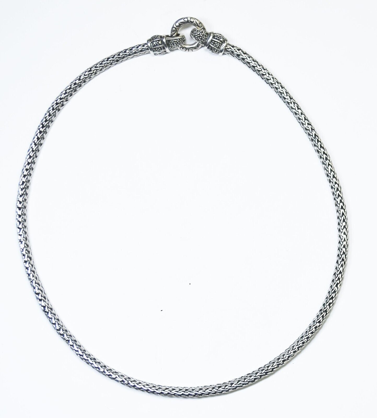 Sterling Silver CNA Round Beaded 5mm Wheat Chain Necklace 18" Double Clasp