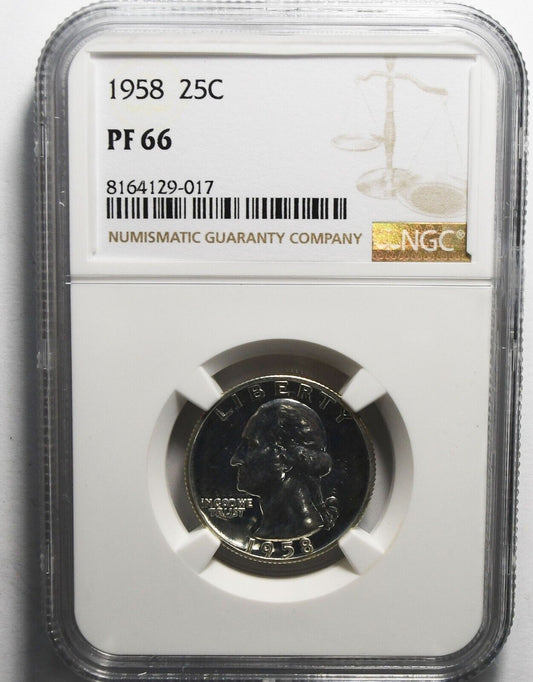 1958 25c Washington Proof Silver Quarter Dollar NGC PF66
