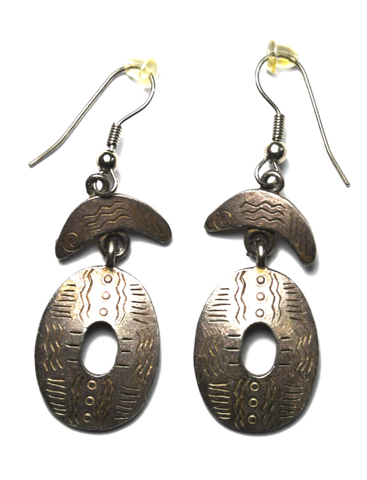 Silver Tone Chico's Wave Oval O Dangle Earrings 55mm x 17mm