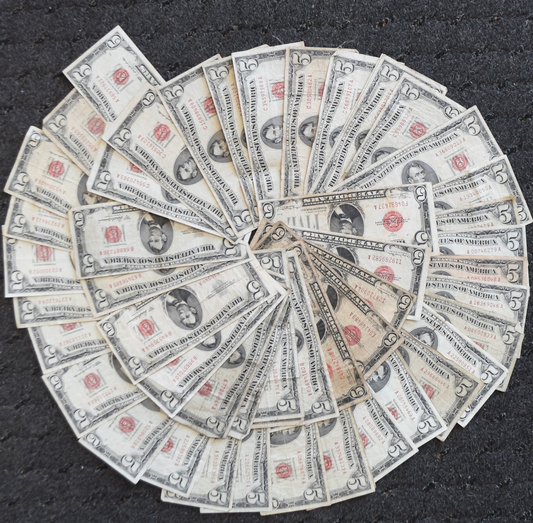 52 $5 United States Legal Tender Note Red Seal Notes 1928-63