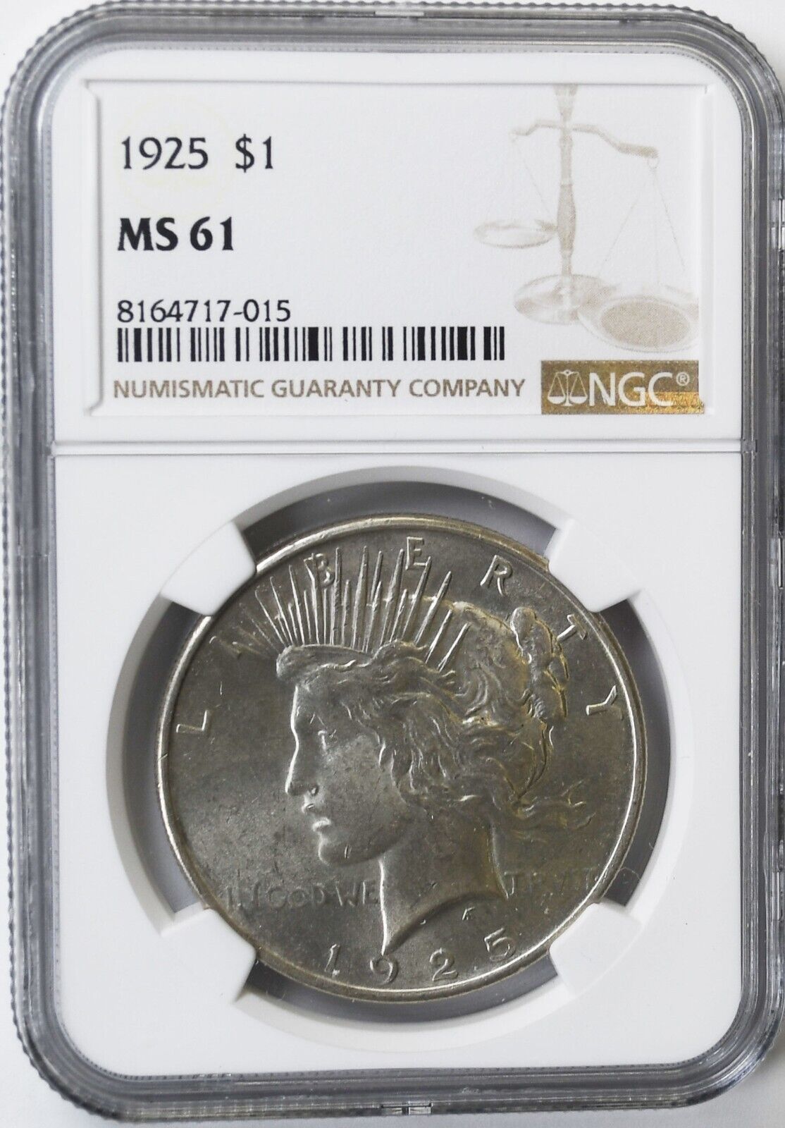 1925 $1 Peace Silver One Dollar US NGC MS61 Philadelphia