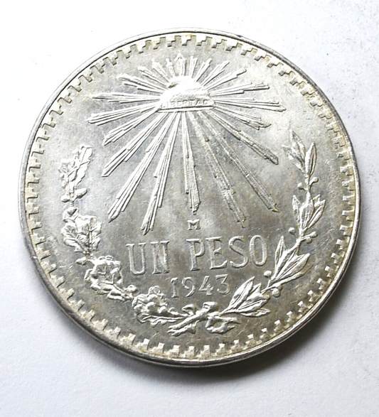 1943 Mexico Silver One Peso Coin KM#455