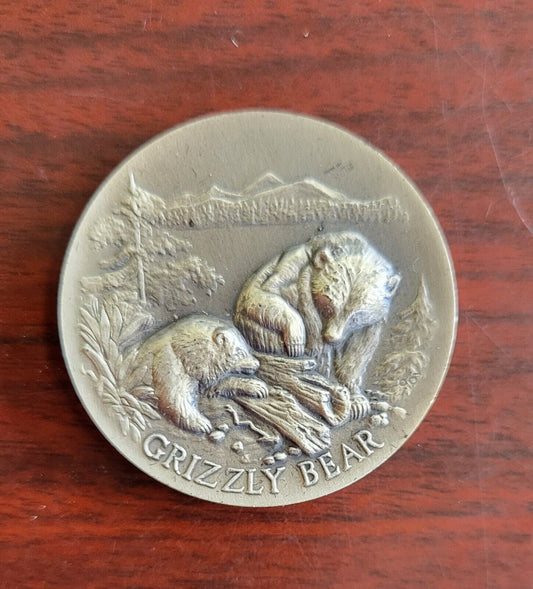 Longines Symphonette Sterling Grizzly Bear Wildlife Series Medal 1.1oz Coin