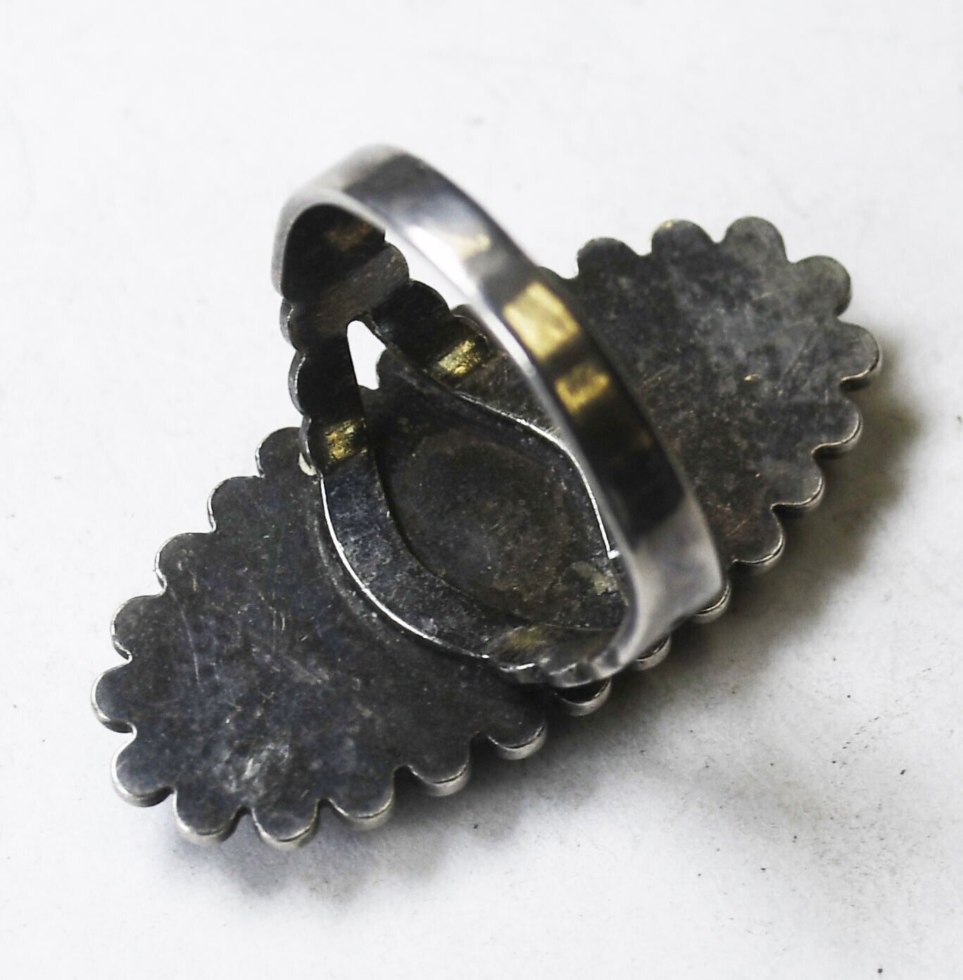 Sterling Silver Antique Turquoise Dot Halo 31mm Ring Size 5.5