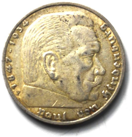 1936 F Germany Third Reich 5 Five Silver Reichsmark KM# 94