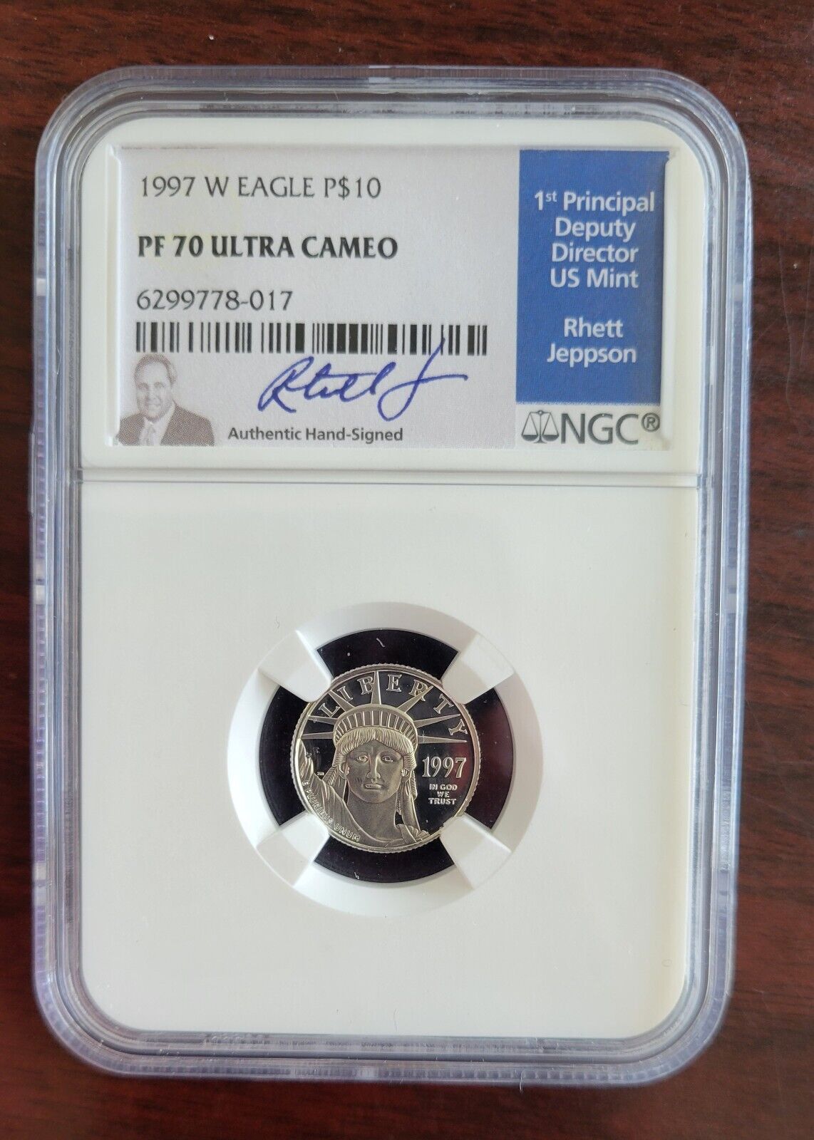 1997-W Platinum American Eagle $10 NGC PF70 Ultra Cameo Rhett Jeppson Signed